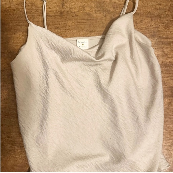 By Together Tops - Champagne Satin Cowl Neck Camisole Minimal Slip Tank L